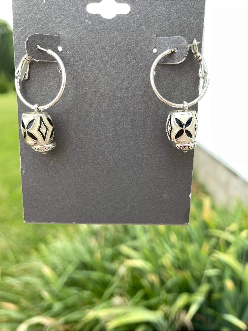 Enabled Silver Floral Hoop Drop Earrings - Women's Jewelry